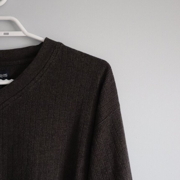 Vntg Denver Hayes Men's Sz L Brown Ribbed‎ V-Neck Pullover Cotton Sweater - Picture 6 of 11